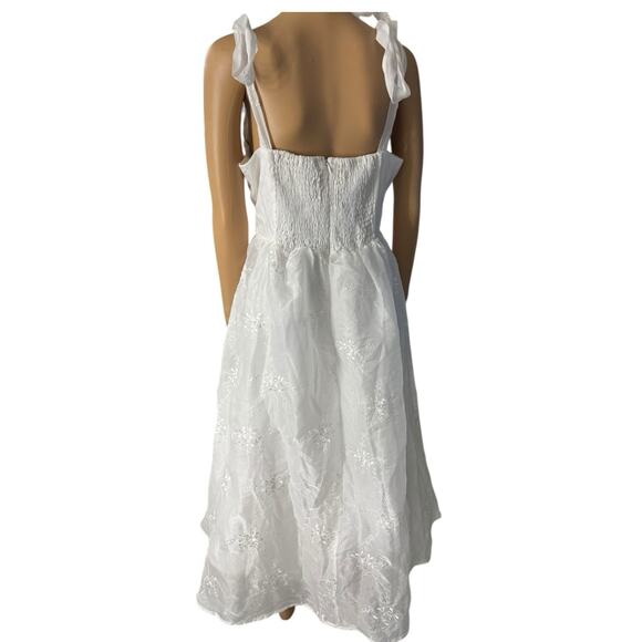 NWT Lulus Aero White Embroidered Tie Strap A Line Midi Dress Size Large - Picture 7 of 12